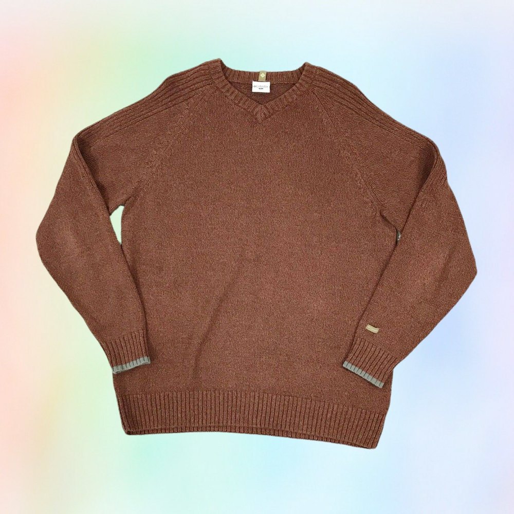 Columbia Mens V-Neck Knit Sweater Rust Brown Cotton Pullover‎ AM2863